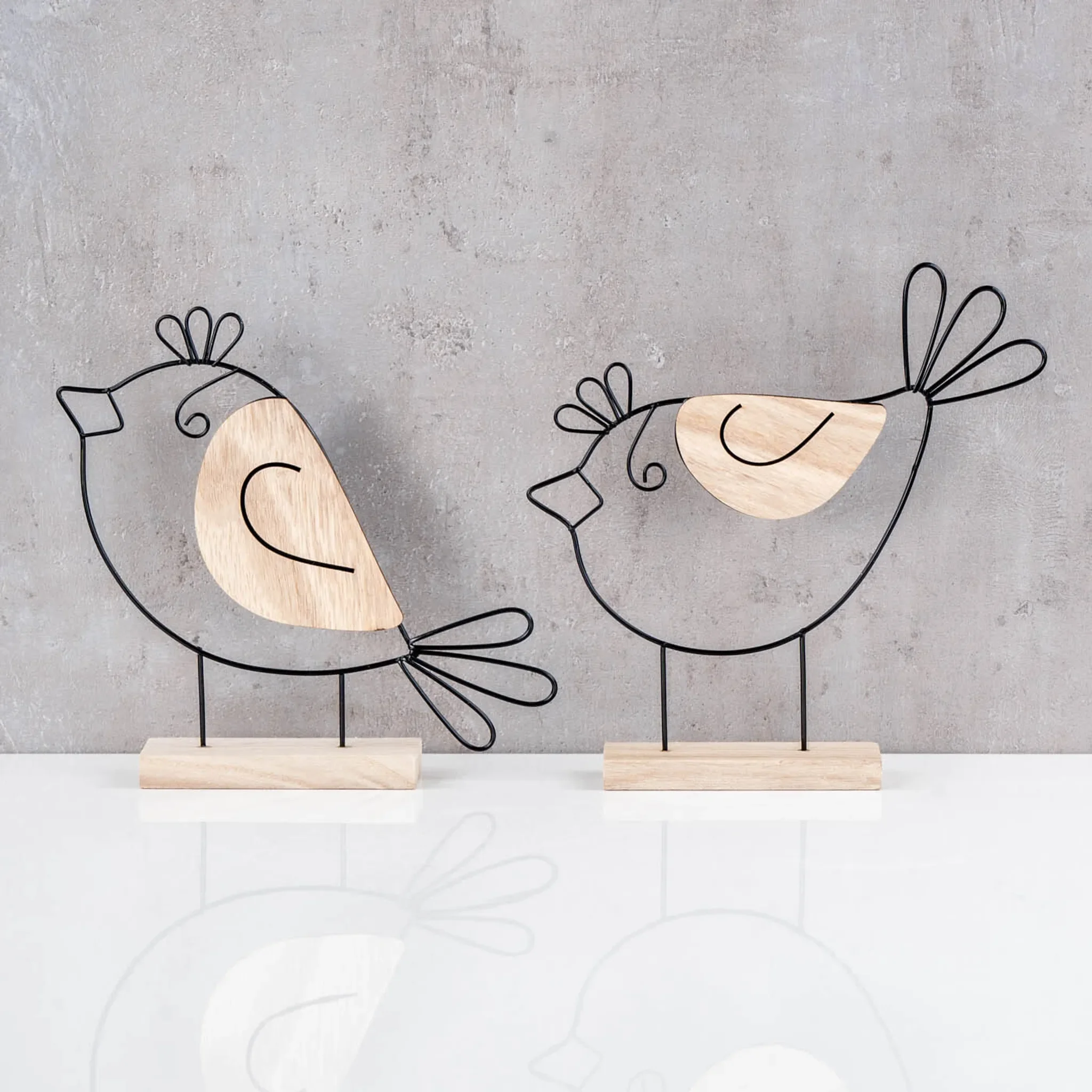 Deko-Aufsteller „Vogel“ – 2er-Set, Metall & Holz